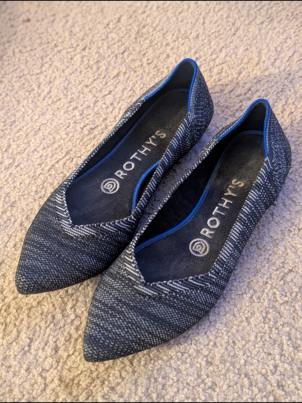 Rothy's Granite Heather Pointed-Toe Knit Flats Size 7 - Picture 1 of 11